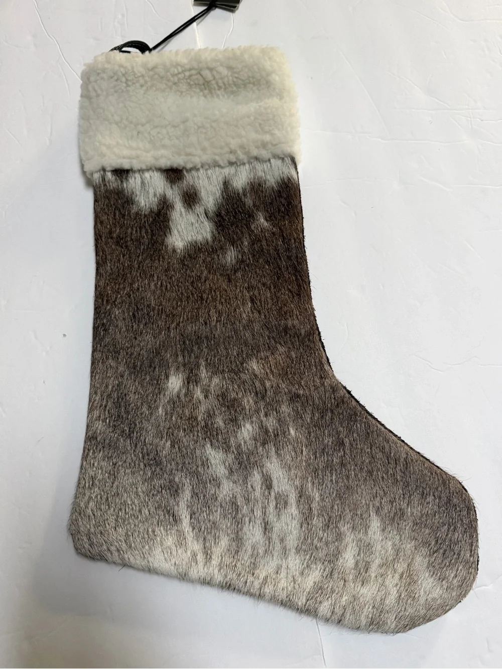 Pair Cowhide Fur Christmas Stockings - Neutral Brown & White